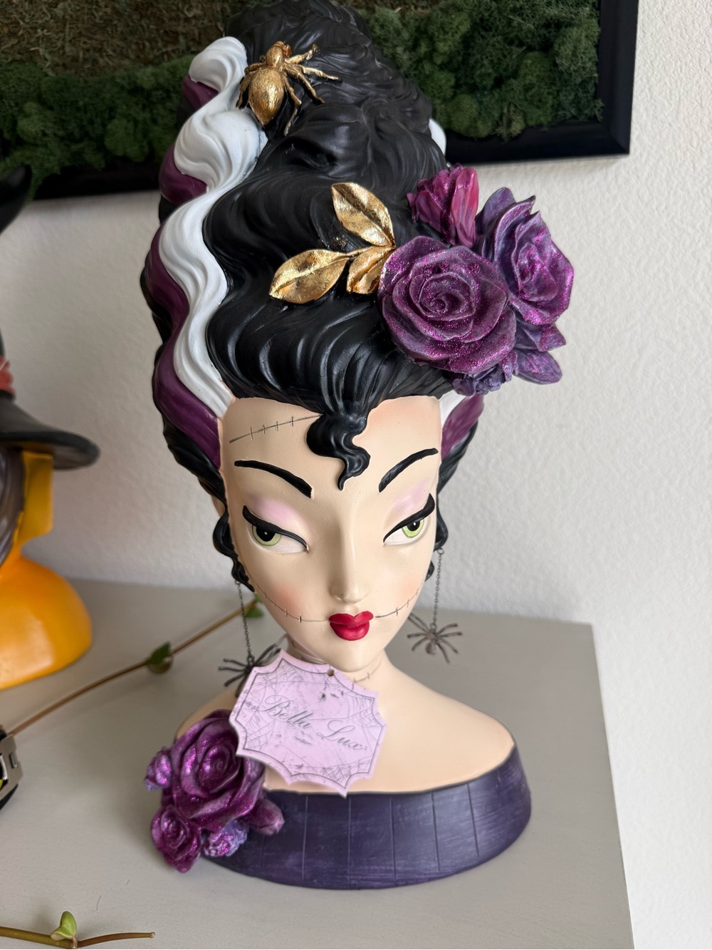 Stylish Purple & Black Decorative Hair Bust - Halloween Viral Decor